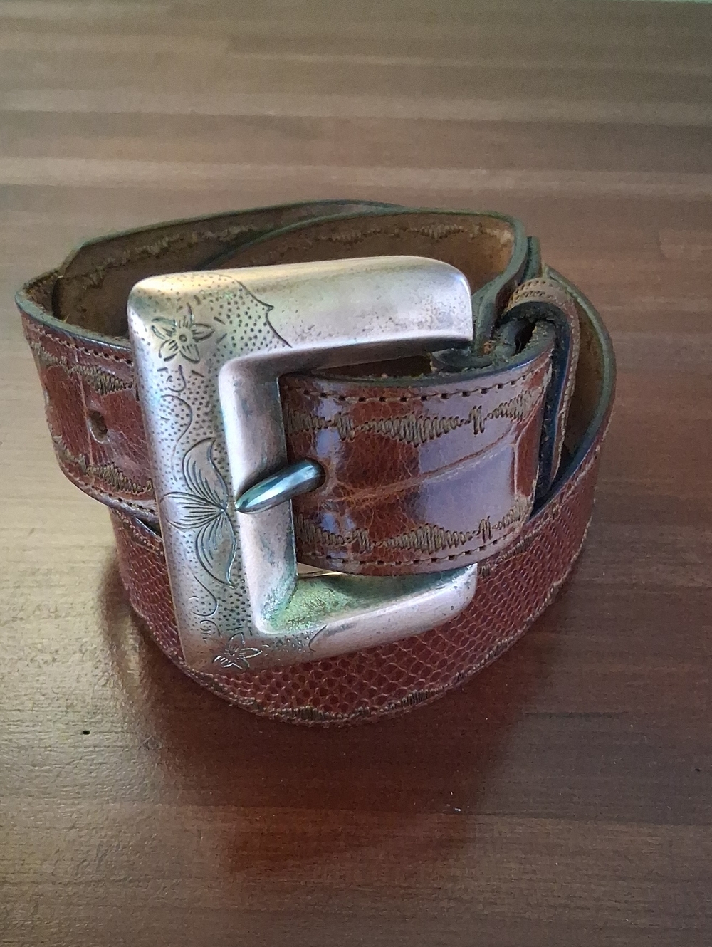 VTG Doppia Vita Western Leather Brown Stitch 80s MCM Italy Buckle 80/30
